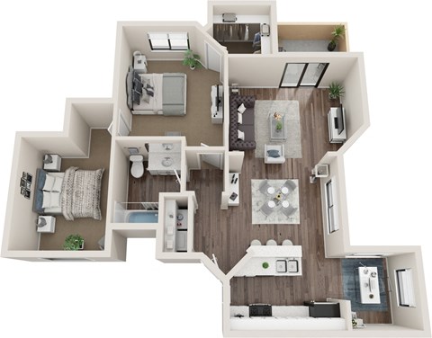 Floor plan for 1 bed, 1 bath, 937 sqft